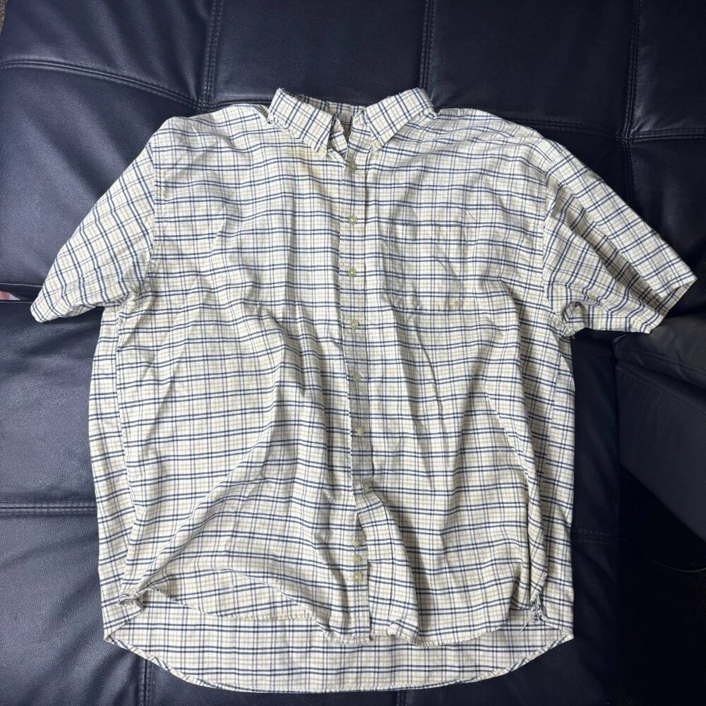 Vintage Van Heusen Men's Button‎ Down Shirt Ivory Blue Classic Tartan Plaid 3XL